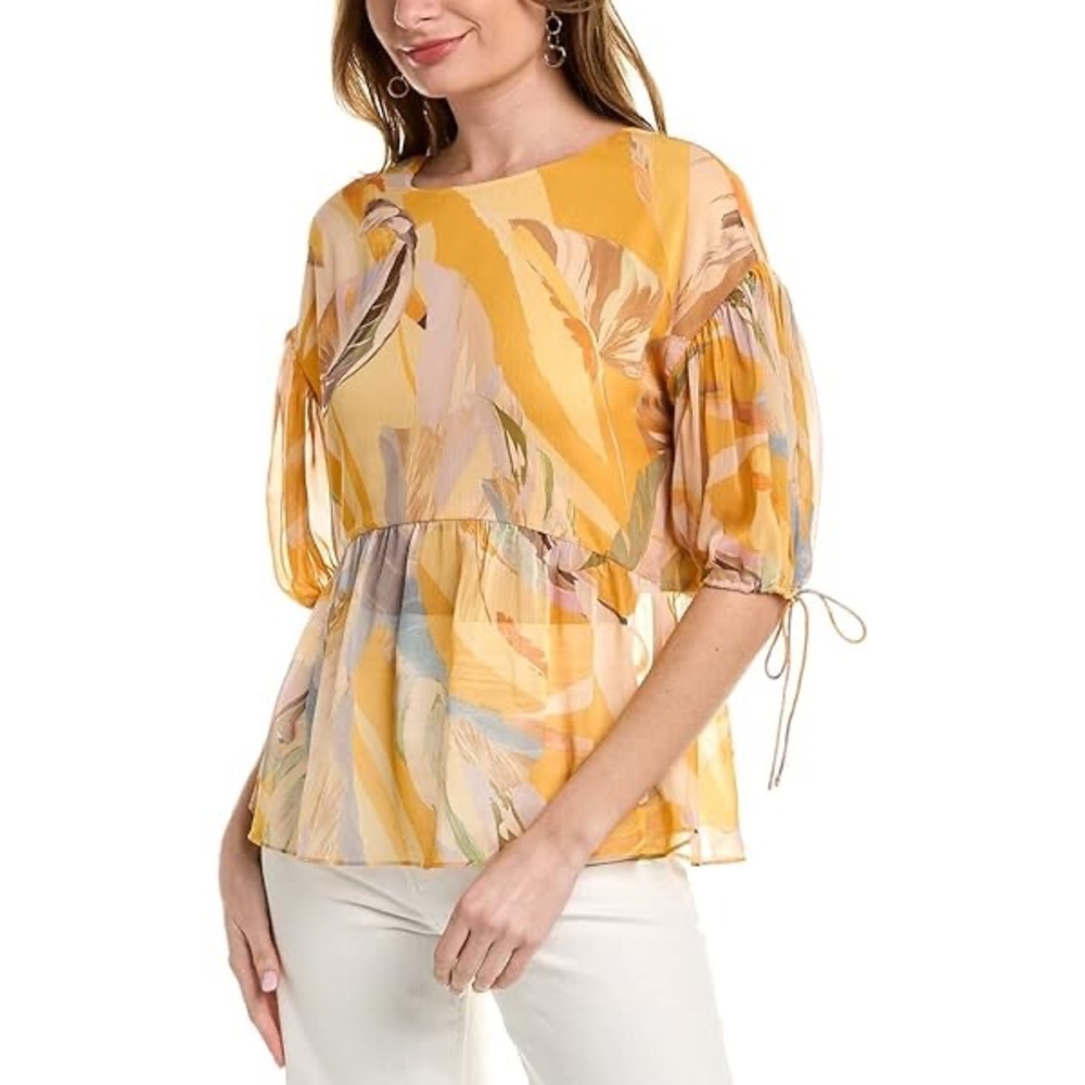 Ted Baker Darcila Exaggerated Puff Sleeve Yellow Floral Blouse Top Size 2 US 6